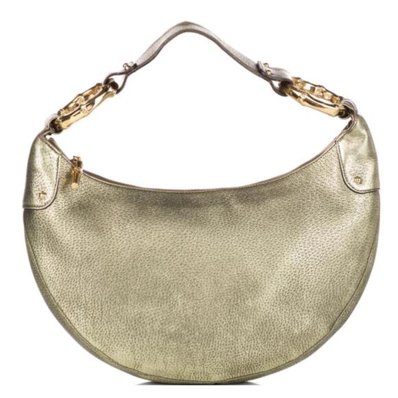 Gucci Handbags - Gucci Gold Pebbled Leather Bamboo Ring Hobo Bag